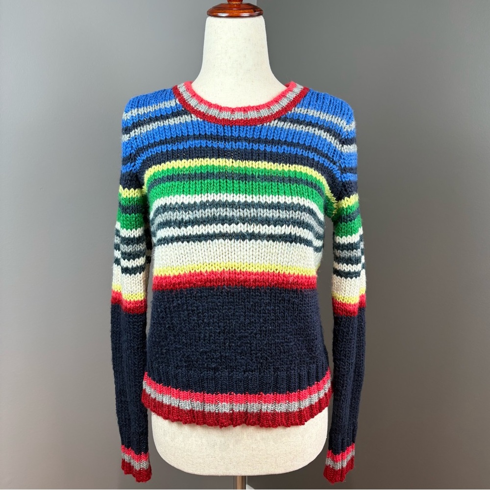American Eagle Outfitters Wool Blend Sweater Size S Navy Red Cream Striped Knit